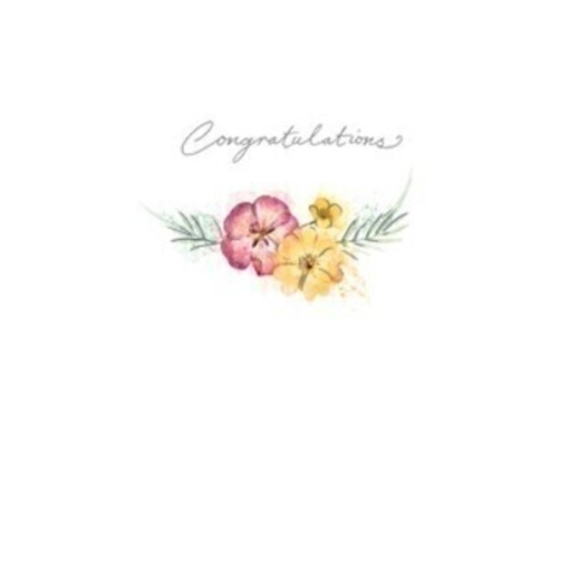 This Congratulations greetings card features bright red and yellow flowers on a white backdrop and Congratulations in silver written on the front.  This thoughful card is ideal to send to someone celebrating and has been left blank inside for you to write your own message. It comes complete with an envelope and is a lovely card designed by Avocado Designs from Paper Rose.